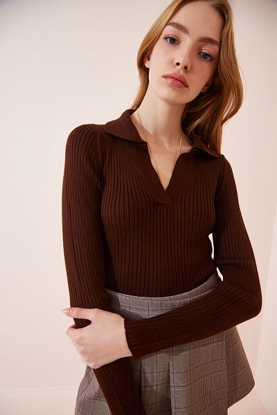 Happiness İstanbul Pullover - Braun - Figurbetont