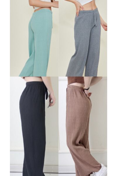 comstar Pantaloni confortabili din velur pentru femei de culoare mentă-antracit-negru-mar din 4 piese, îmbrăcăminte pentru femei, pijamale pentru acasă