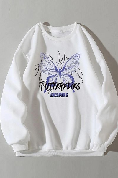MODAGEN Dámská oversize mikina s potiskem Crew Neck Butterflies