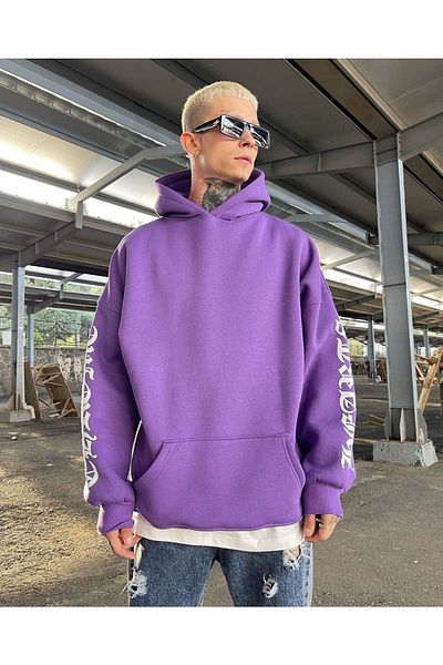 Machetta Large Size Hooded Horse Back and Sleeve Text Detail Oversize Sweatshirt