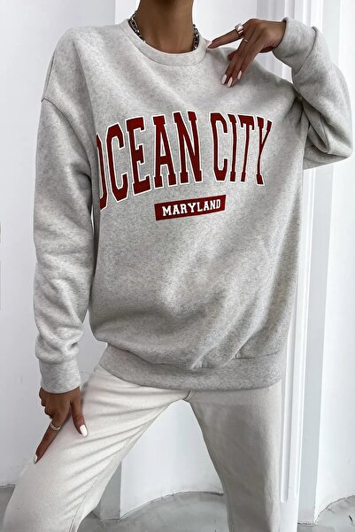 Machetta Μεγάλο μέγεθος Crew Neck Ocean City Maryland (μπορντό) Φούτερ με στά...