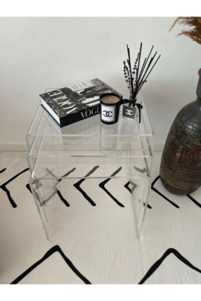 Evka Şeffaf Akrilik Zigon Sehpa, Servis Sehpası, Çiçek Sehpası