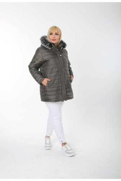 By Alba Collection Women's Khaki Wool Curly Puffer Jacket