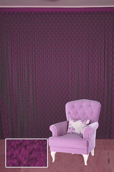AKÇA TEKSTİL Polka Dot Model Burgundy Color Rope Curtain Ready-made Buttons Sewn Rope Curtain 300*270 Cm