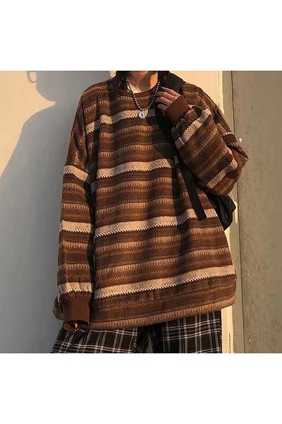 Köstebek Harajuku Fashion Streetwear Vintage Brown Striped Sweater