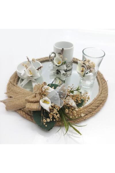 Lora Davet Damat Kahve Fincanı Tepsisi Yuvarlak (1 Adet) Beyaz 54189