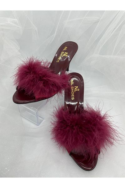 NİL Satin and Feather Bridal Slippers - Heeled