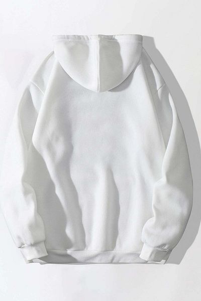 MODAGEN Unisex oversize bílá mikina s potiskem The Eyes s kapucí