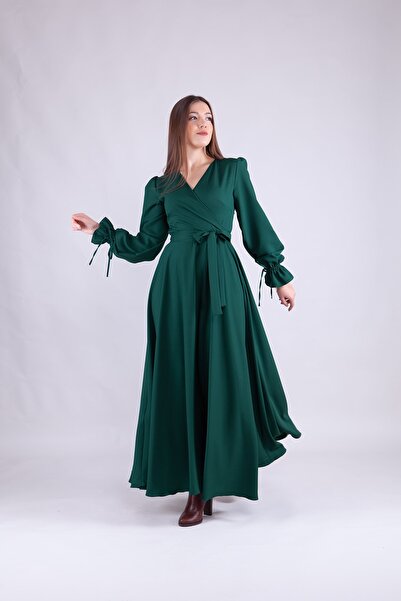 Bidoluelbise Γυναικείο φόρεμα μάξι μακρυμάνικο με διπλό στήθος γιακά