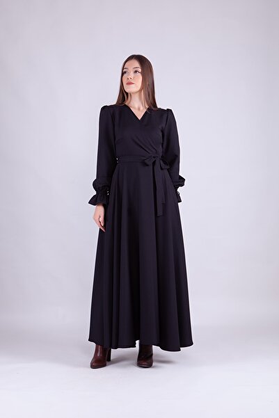 Bidoluelbise Dámské šaty s dvouřadým límcem a dlouhým rukávem v maxi délce