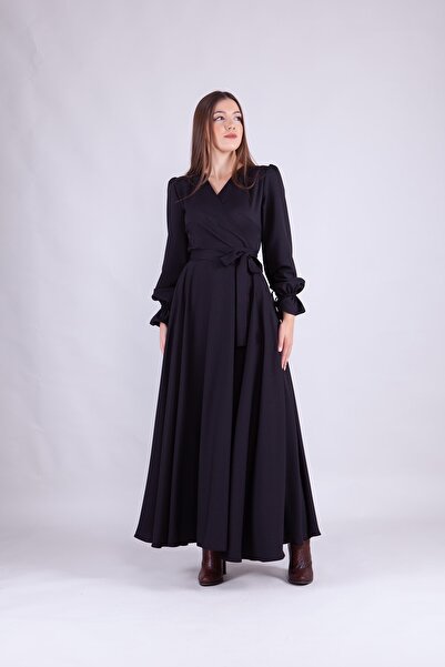 Bidoluelbise Dámské šaty s dvouřadým límcem a dlouhým rukávem v maxi délce