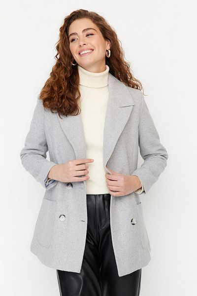 Trendyol Collection Gray Button Closure Stamp Coat TWOAW23KB00306