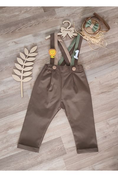 Feriatolye Safari Concept Brown Camel and Mold Green Striped Baby Boy Slippers
