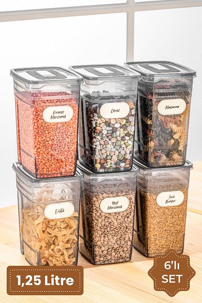Vienev Set of 6 with Label Strip Mega Size Food Storage Container 1.25 Liter Anthracite