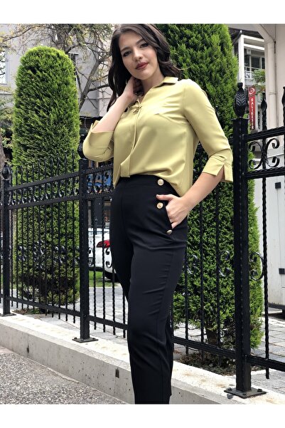 AYHAN Kadın Siyah Yüksek Bel Önden Cepli Pantolon