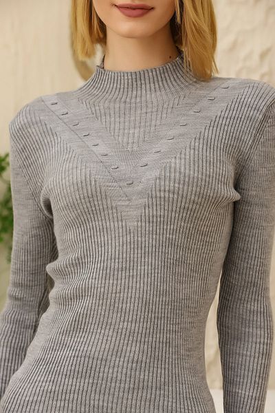 VEGENZE Pulover de damă gri cu guler cu nervuri din tricotaje
