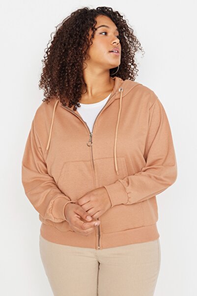 Trendyol Curve Βιζόν με κουκούλα Basic λεπτό πλεκτό φούτερ TBBAW23AO00031