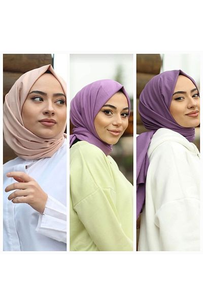 Narine Γυναικείο Hijab Cotton Kraş Cazz Shawl Model Σετ 3 τεμαχίων _φιλικό ροζ-λιλά-επιφανία