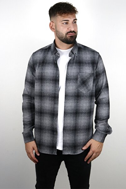 alenmeza Ανδρικό γκρι μαύρο χειμερινό μελανζέ ξυλοκόπο καρό/καρό μοντέρνο πουκάμισο με τσέπες
