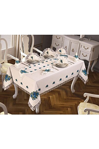 Cardea Cross Stitch Printed Tablecloth Set 18 Pieces for 8 Persons