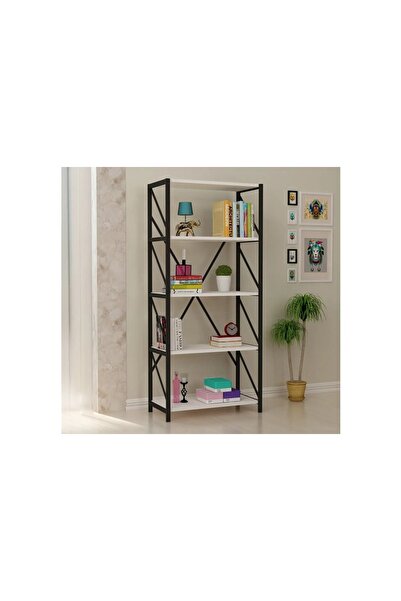 Tedarikcenter 5 Raflı Metal Kitaplık Modern Kitaplık Ofis Rafı Çok Amaçlı Met...