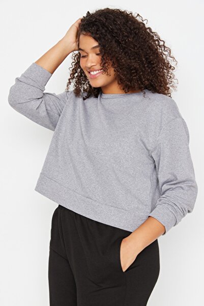 Trendyol Curve Gray Crew Neck Crop Thin Knitted Sweatshirt TBBAW23AO00098