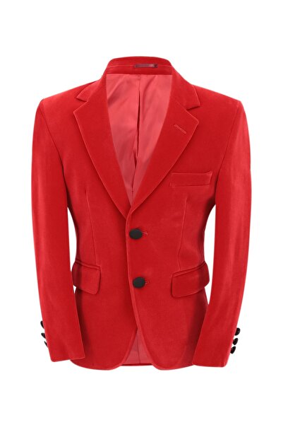 SIRRI Erkek Çocuk Kadife Kırmızı Tek Blazer Ceket