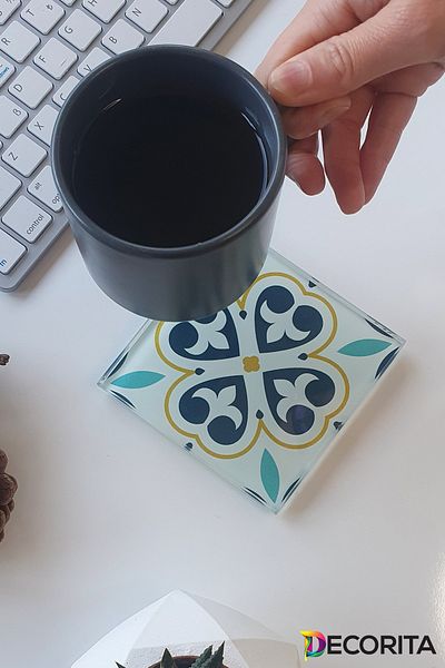 Decorita Glass Coaster| Modern Tile Pattern| Set of 4| 10cm X 10cm
