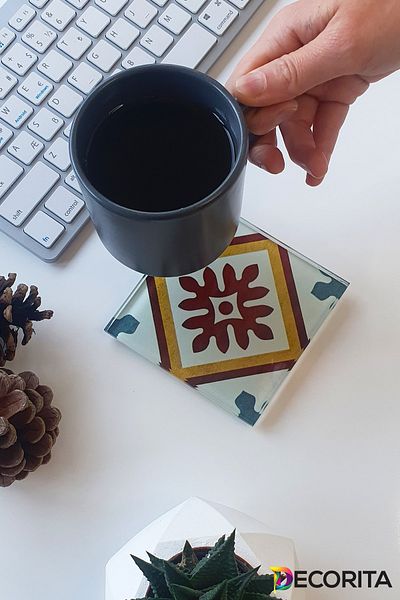 Decorita Glass Coaster| Tile Pattern| Set of 4| 10cm X 10cm