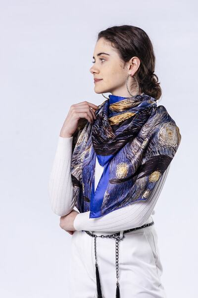 Nomads Felt Silk Scarf| 55x180 cm| Van Gogh Starry Night| Nomads Felt