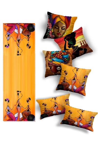Skhome Double Sided Printed Special Design 4square and 2rectangular Throw Pillow Cover and Runner Set(4K2D-R-KOM02)