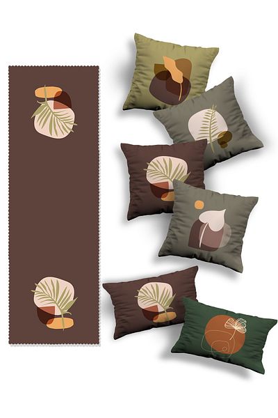 Skhome Double Sided Printed Special Design 4square and 2rectangular Throw Pillow Cover and Runner Set(4K2D-R-KOM228)