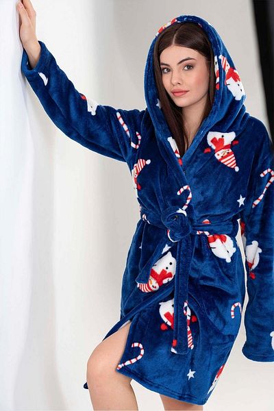 VİENETTA 202086 -0182 Κοντό Navy Blue Welsoft φόρεμα με κουκούλα