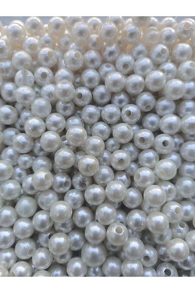 Ayenci 100 Pieces 8 Mm Cream Colored Plastic Pearl Suitable for Bag Making Does Not Peel Double Hole Pearl