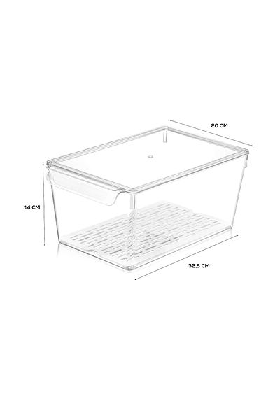 Meleni Home 2-Piece Refrigerator Organizer with Drainer and Cover Inside the Refrigerator Organizer 14 X 32.5 X 20 Cm