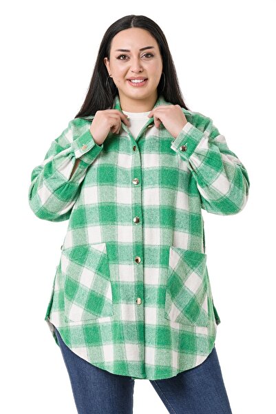 DISENTIS MODEST Cămașă verde de mărime mare - cu buzunar și manșetă