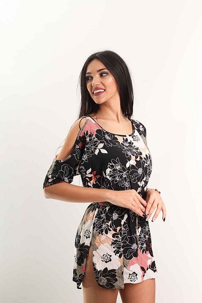 Blues Outlet Rochie florală cu umăr deschis pentru femei-negru