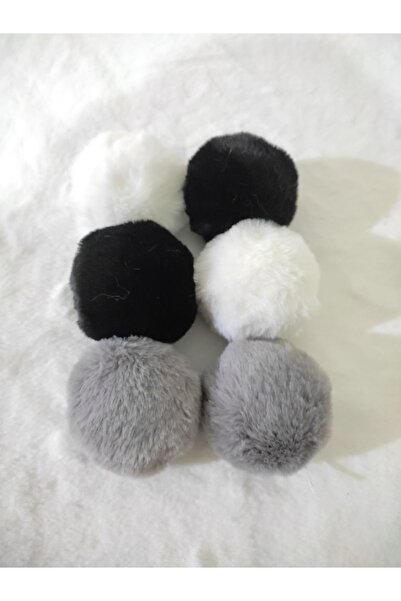 damlakids Ponpon Siyah Beyaz Gri 7/8 Cm Çanta Ayakkabı Aksesuarları Bere