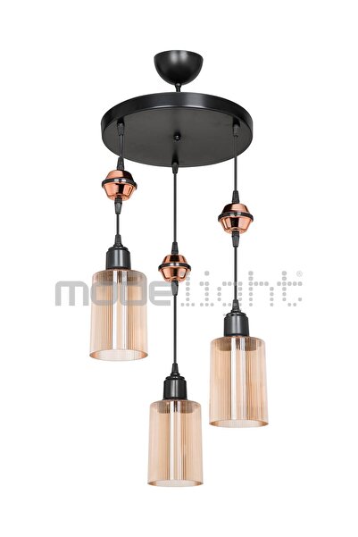 Modelight Akses 3lü Bal Camlı Siyah Avize Salon-oturma Odası-çocuk Odası-yatak Odası-yemek Odası-antre-mutfak