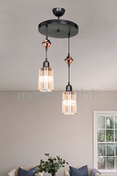 Modelight Akses 2li Bal Camlı Siyah Avize Salon-oturma Odası-çocuk Odası-yata...