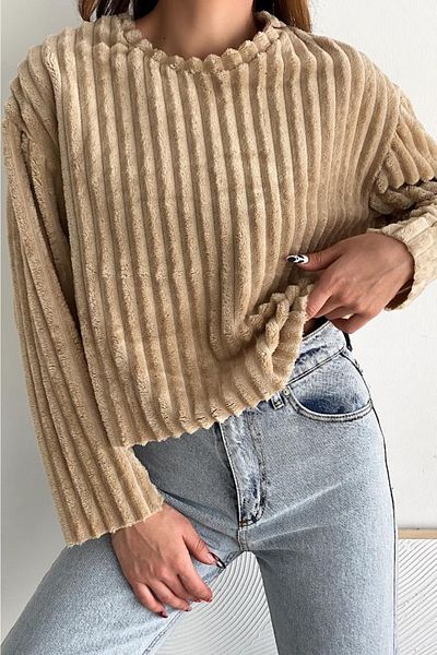 FEMELLE Weicher Pullover aus Plüschstoff in Standardgröße für Damen in Beige