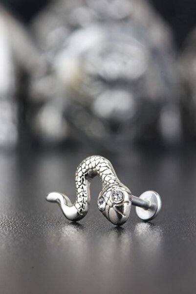 Valhalla Cerrahi Çelik Kıkırdak Tragus Helix Zirkon Taşlı Yılan Labret Piercing