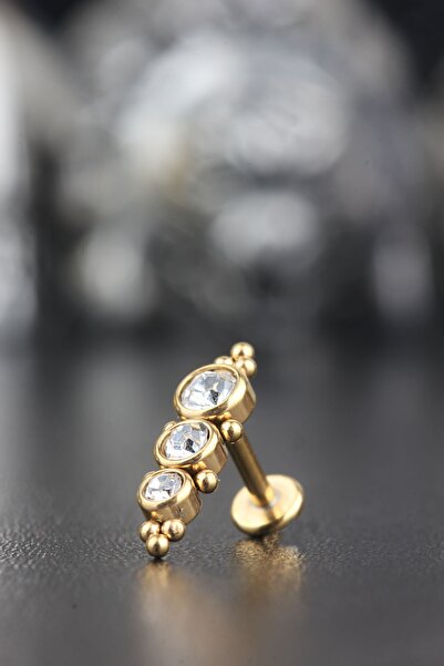 Valhalla Cerrahi Çelik Kıkırdak Tragus Helix Zirkon Taşlı Labret Piercing