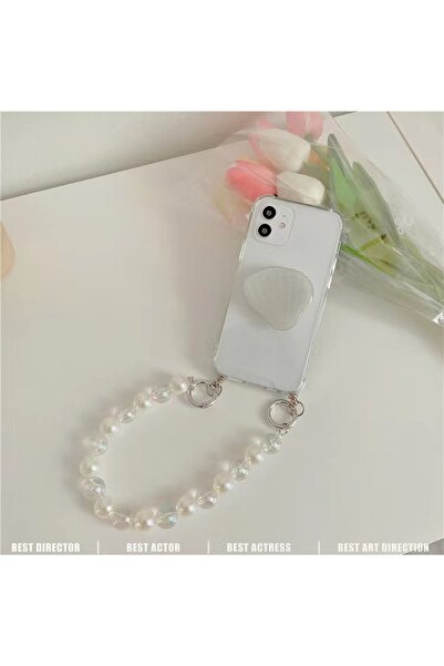 Tuastore Iphone 11 Pro Max Darbeye Dayanıklı Zincirli Denizkabuğu Popsocketli Şık Tasarim Telefon Kılıfı