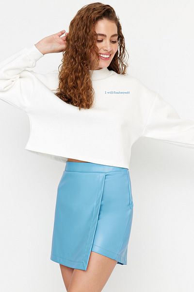Trendyol Collection Modrá sukně z umělé kůže Woven Shorts TWOAW23SR00044