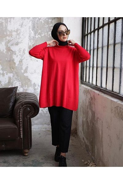 MODAMÜNASİP Wonderful Women's Half Turtleneck Knitwear Poncho Sweater Tunic