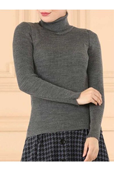 MODAMÜNASİP Γυναικείο πλεκτό πουλόβερ με ψηλό λαιμό κοτλέ