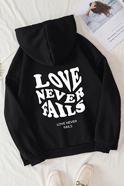 Trend Sizde Hanorac cu imprimeu unisex Black Love Never Fails Back