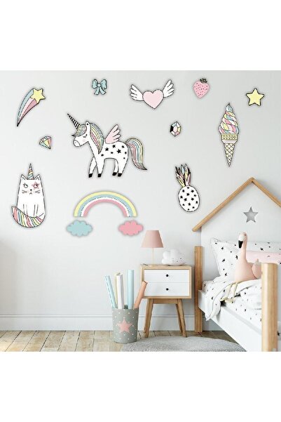 HET Concept Beyaz Unicorn Ahşap Set Bebek Çocuk Yatak Odası Ev Dekorasyon Mod...