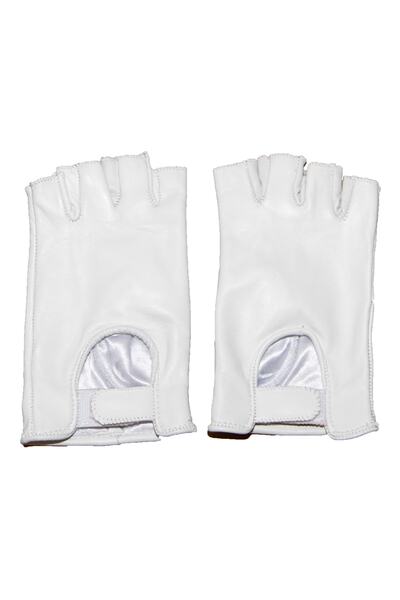 Deri Eldivenci Parmaksız Kadın Deri Eldiven (beyaz)